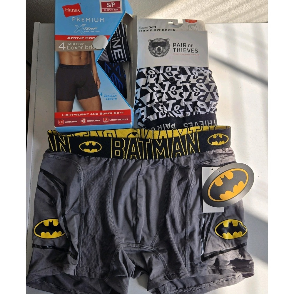 4 Pair Boxers - Pair of Thieves Hanes Batman sz Small Black Loose Fit NWOT